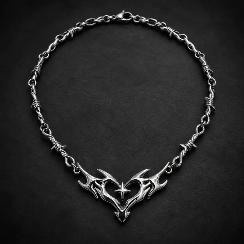 Gothic Thorn Heart Chain Necklace