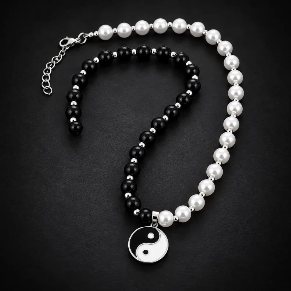 Yin-Yang Bead Pendant Necklace