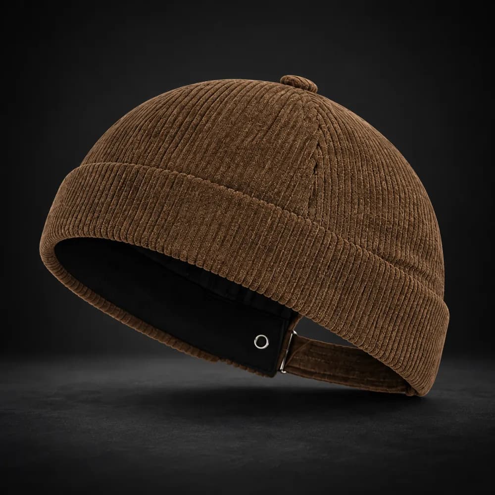 Brown Corduroy Brimless Cap