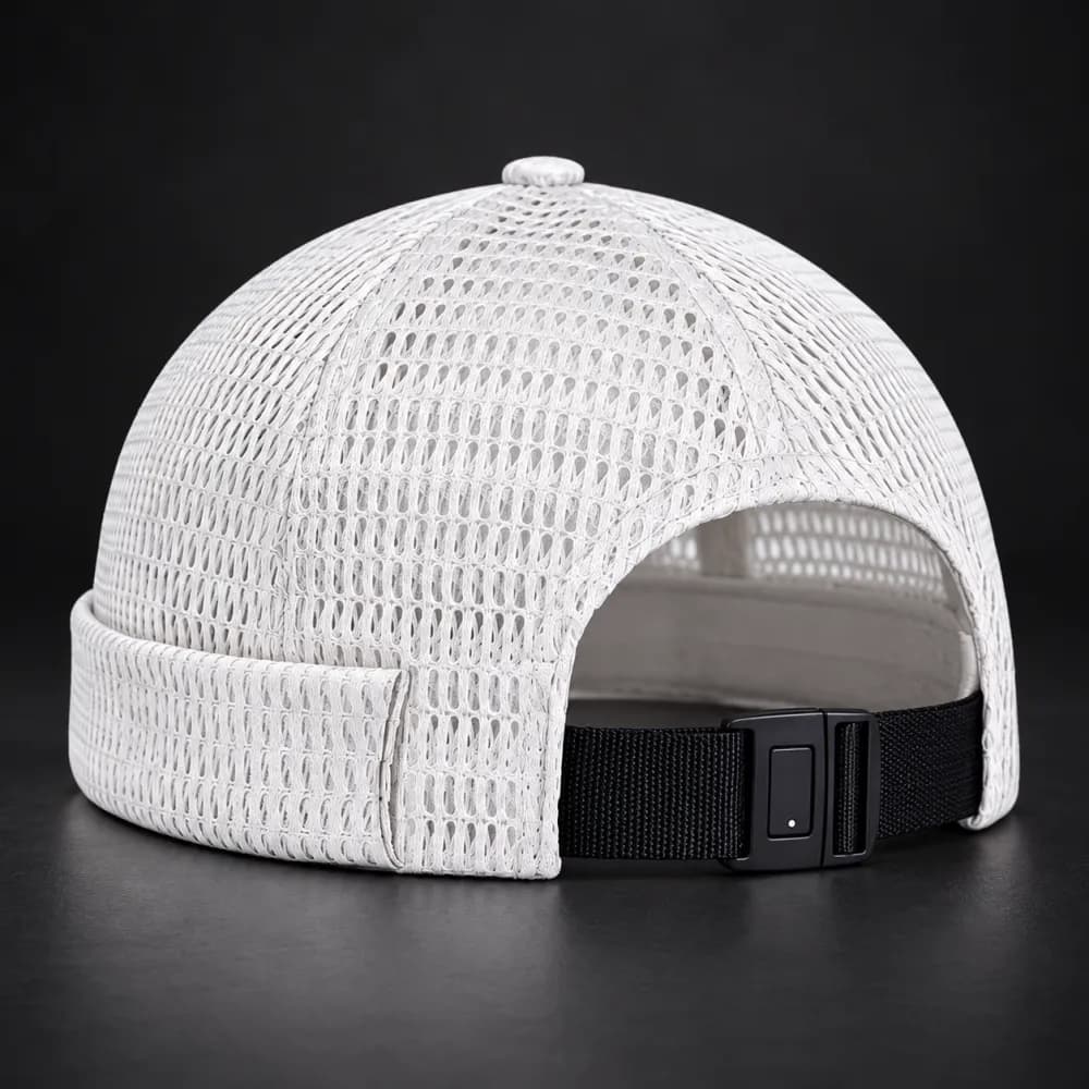 White Mesh Brimless Cap