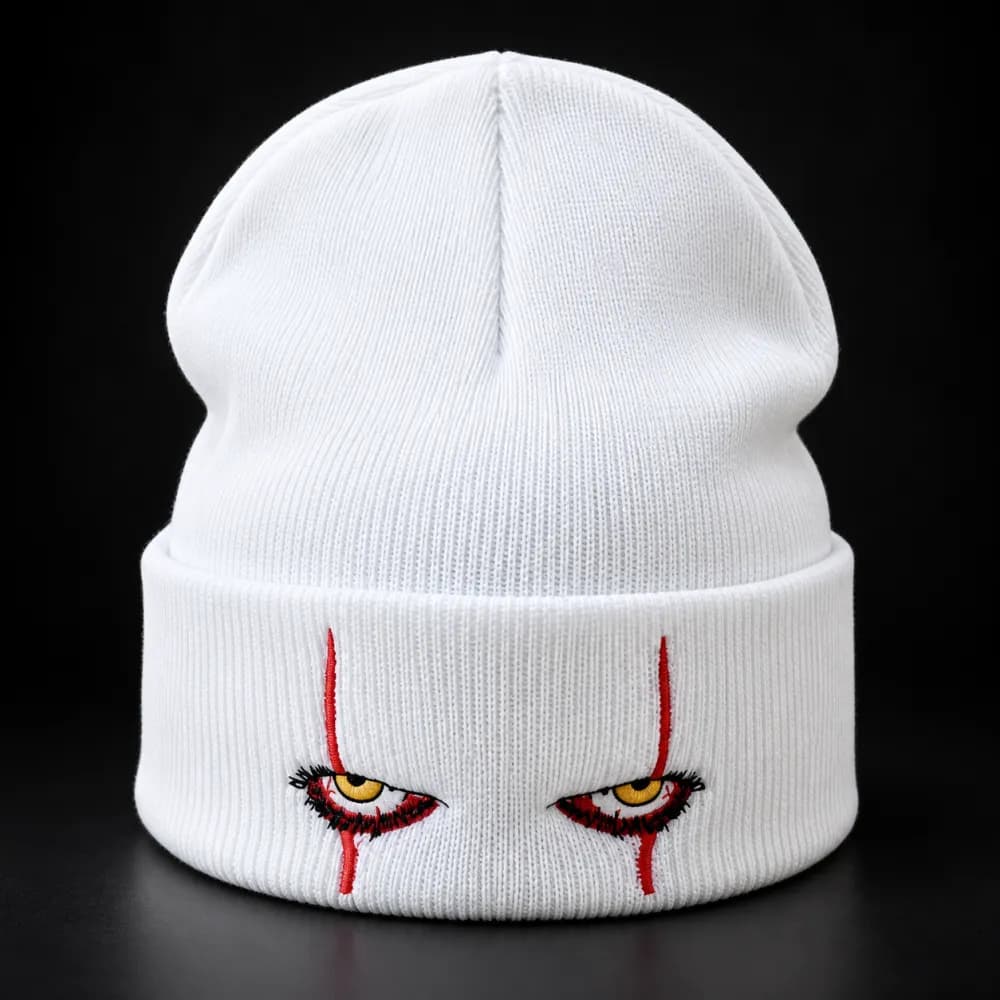 White Embroidered Eye Beanie