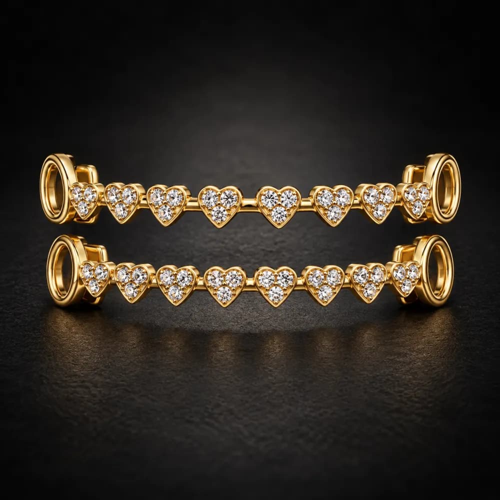 Gold Heart Crystal Grillz Set