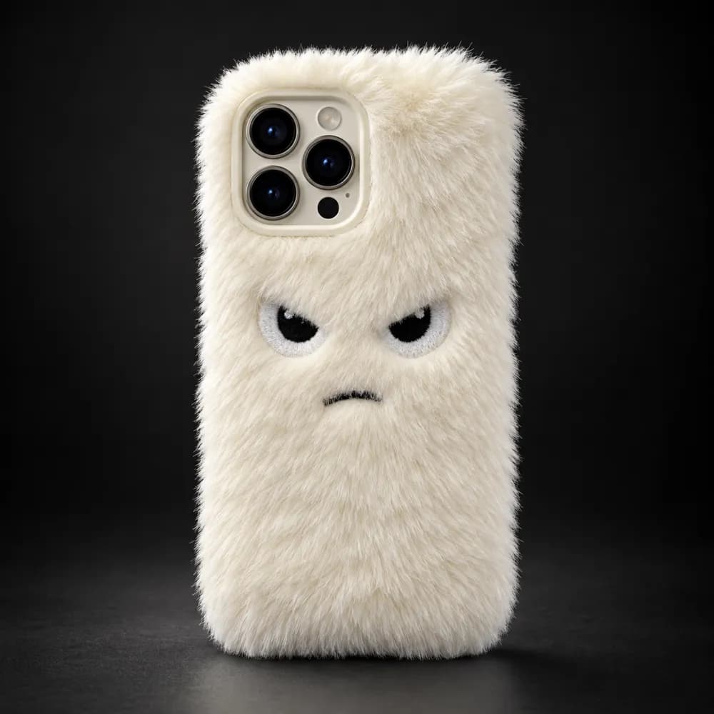 Cream Plush Character Phone Case