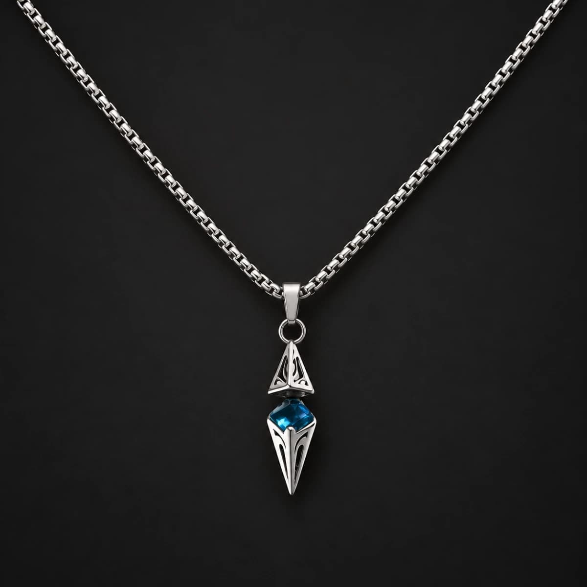 Blue Cubic Zirconia Pendant Box-Chain Necklace - Image 1