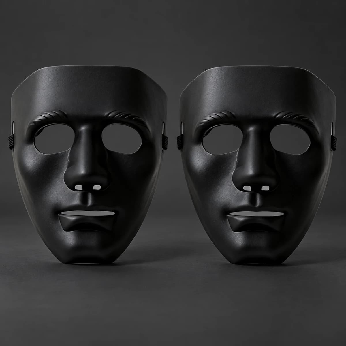 Matte Black Full-Face Costume Masks — Two-Piece Pack - Image 1