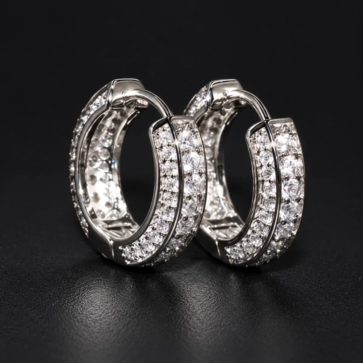 Silver-Tone Double-Row Crystal Hoop Earring Pair - Image 1