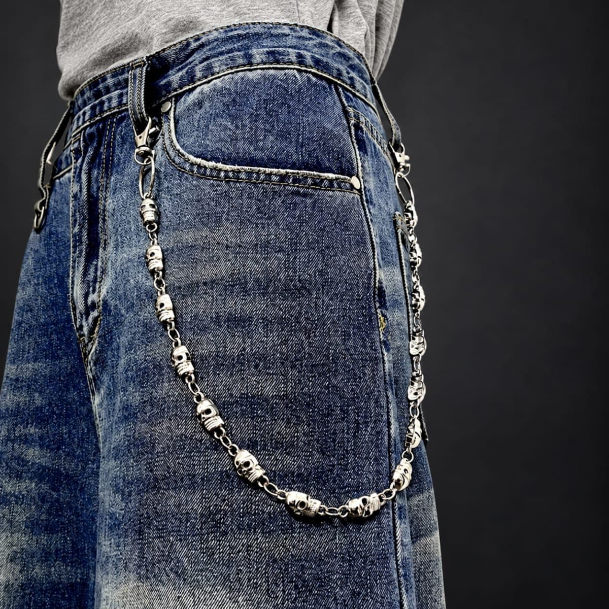 Silver-Tone Skull-Link Trouser Chain - Image 1