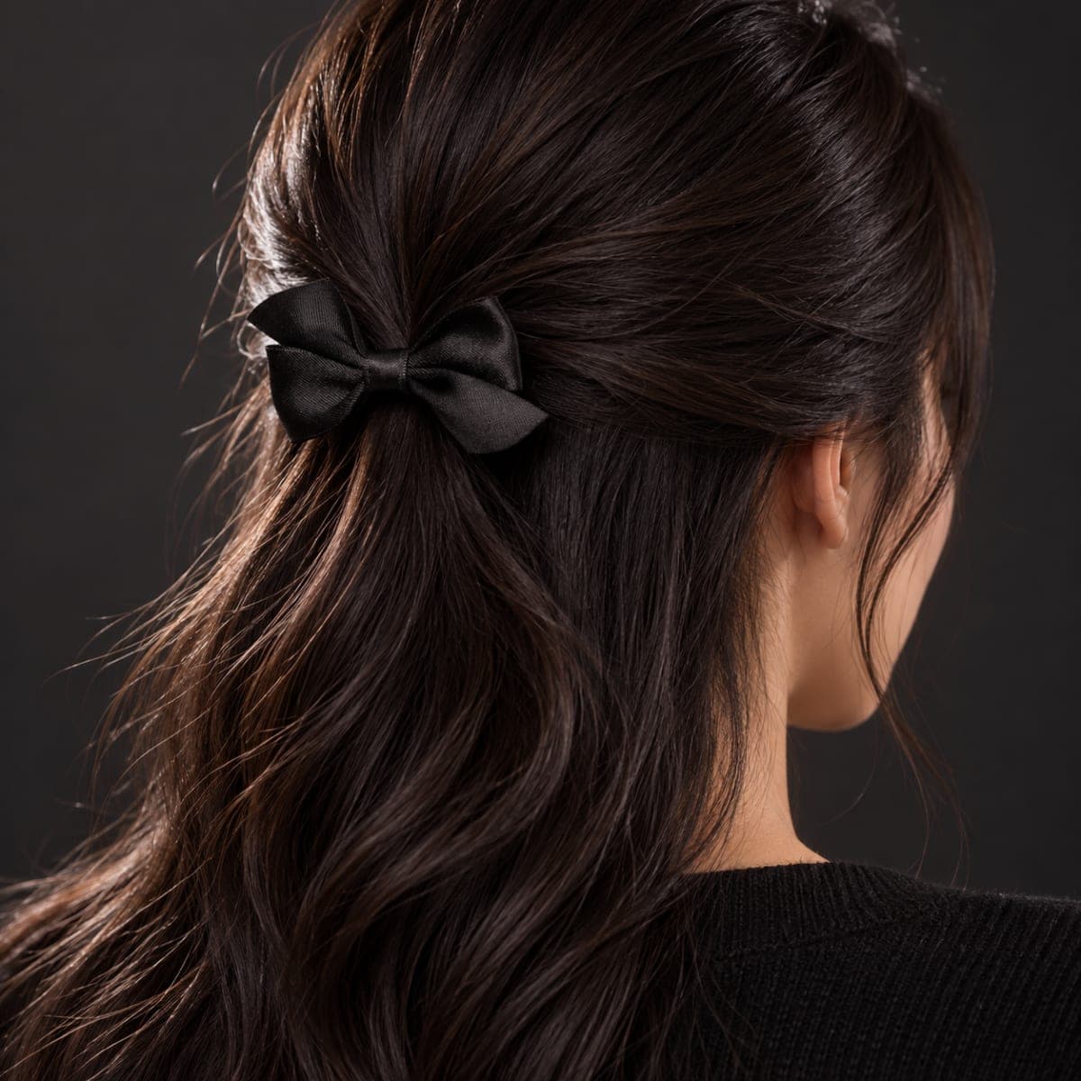 Black Mini Fabric Bow Hair Clip - Image 1