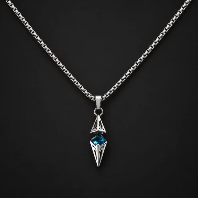 Blue Cubic Zirconia Pendant Box-Chain Necklace
