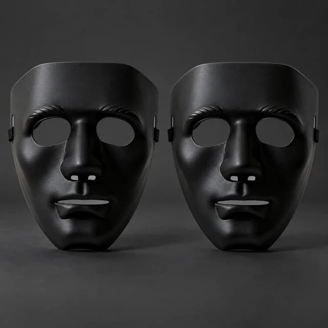 Matte Black Full-Face Costume Masks — Two-Piece Pack