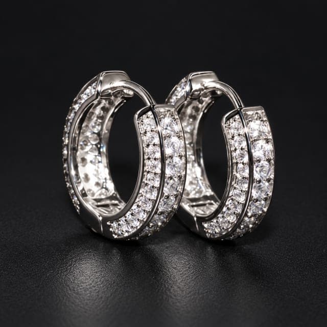 Silver-Tone Double-Row Crystal Hoop Earring Pair