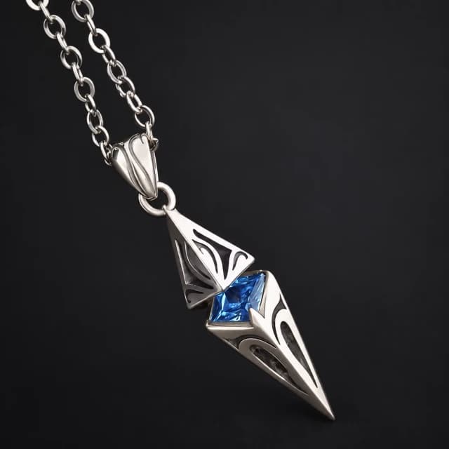Blue-Stone Tapered Hollow Pendant Necklace
