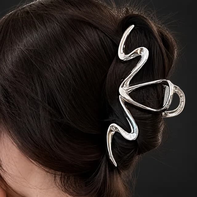 Silver-Tone Abstract Crown Hair Claw