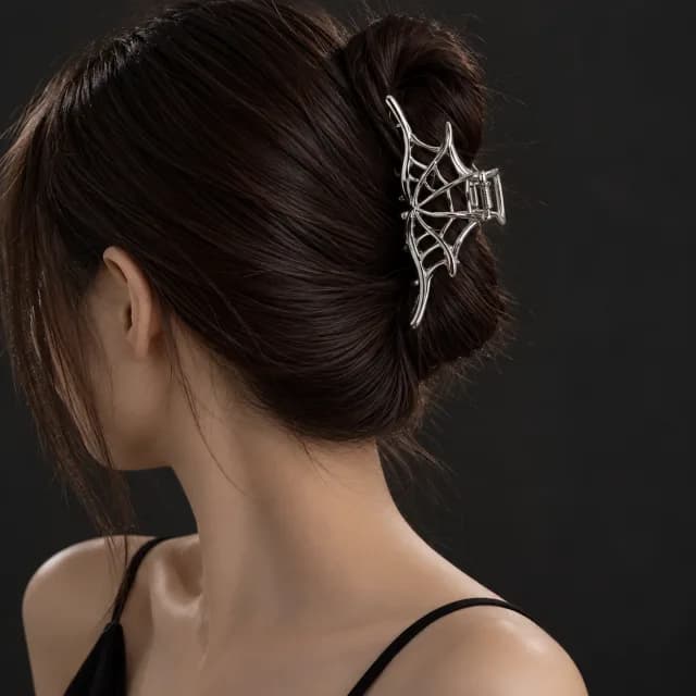Silver-Tone Spiderweb Hair Claw