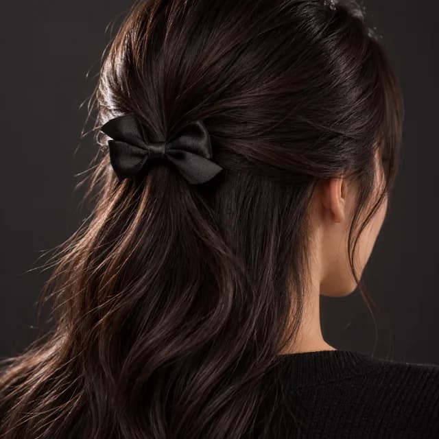 Black Mini Fabric Bow Hair Clip